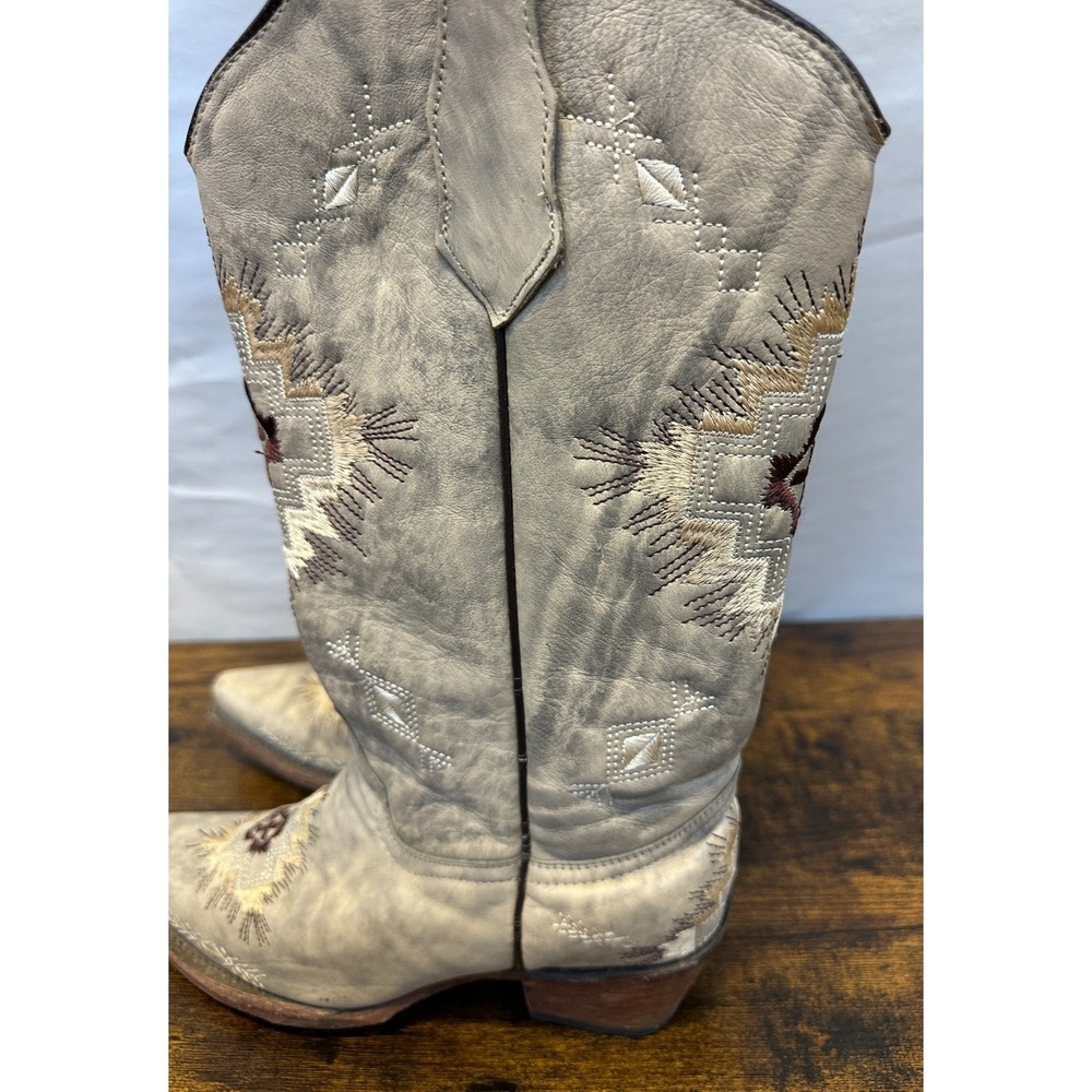 Circle G Embroidered Leather Cowboy Western Boots Distressed Women's Size 8 - Picture 9 of 16